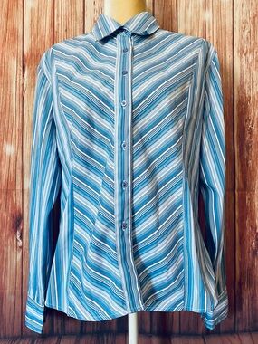 Women’s Large Blouse DCC Button Down Easy Care Stretch Long Sleeves Collared